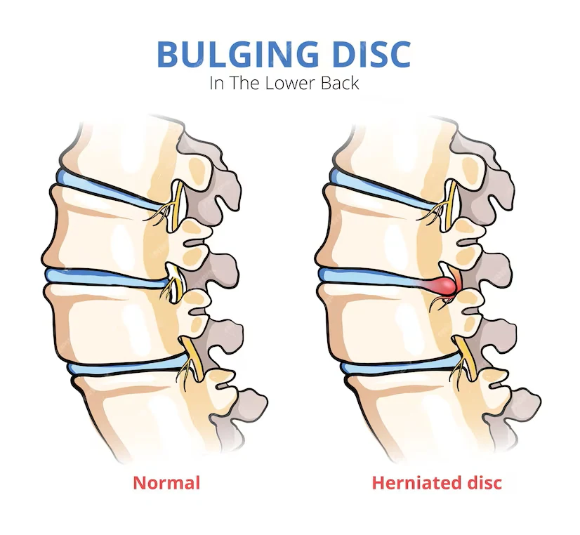 Diagram comparing a normal disc and a herniated disc in the lower back