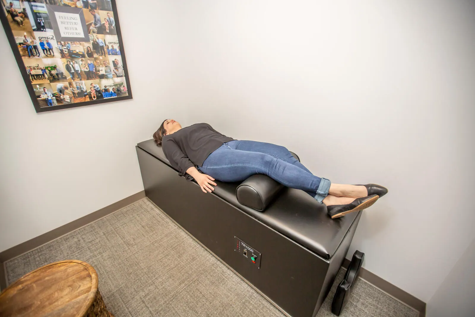 Patient lying on an intersegmental traction table